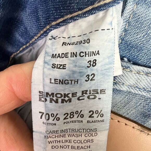 Smoke Rise Jeans Mens Size 38x32 Distressed Ripped Light Wash Slim Fit Denim - Picture 12 of 13